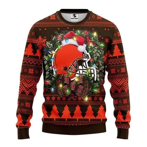 Cleveland Browns Santa Hat Ugly Christmas Sweater, NFL Christmas Sweater Moonbestprint