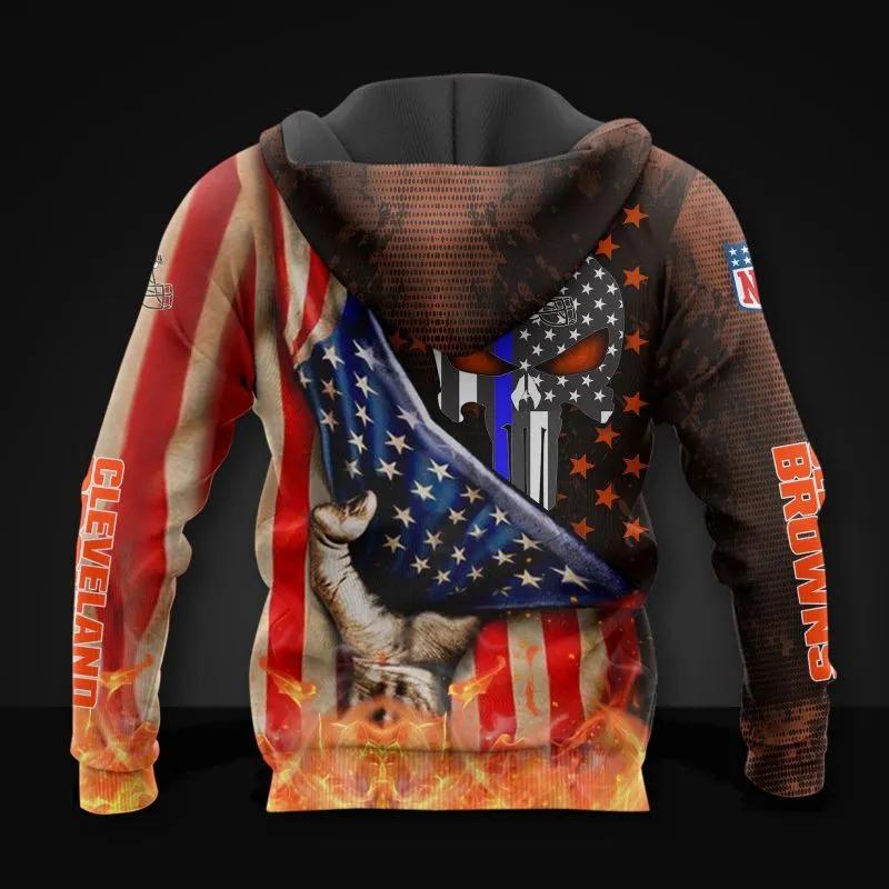 Cleveland Browns Skull American Flag All Over Print Hoodie, NFL Hoodie Moonbestprint
