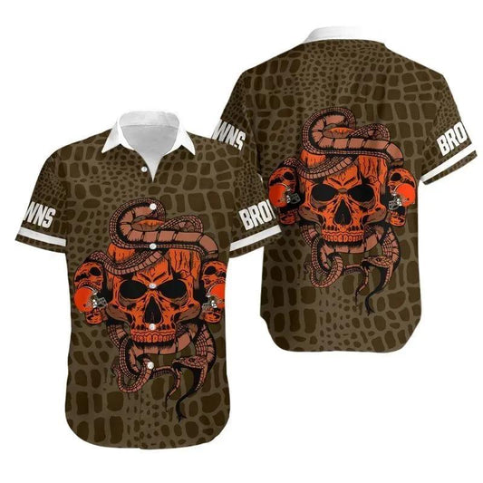 Cleveland Browns Snake And Skull Hawaii Shirt Summer Collection, NFL Hawaiian Shirt Moonbestprint