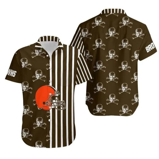 Cleveland Browns Stripes And Skull Hawaii Shirt Summer Collection, NFL Hawaiian Shirt Moonbestprint
