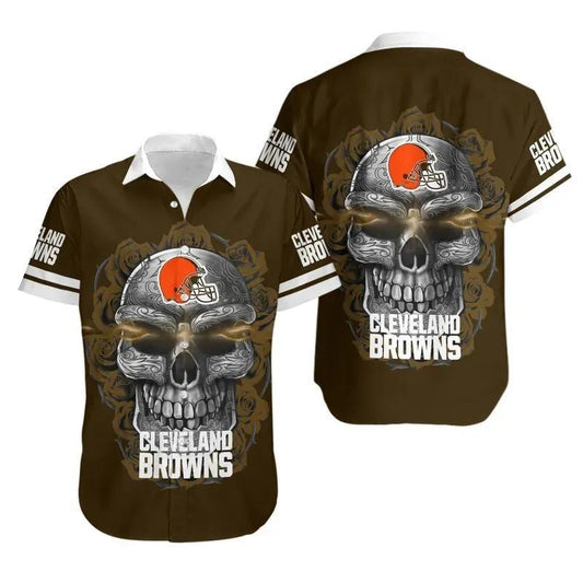 Cleveland Browns Sugar Skull Nfl Gift For Fan Hawaiian Graphic Print Short Sleeve Hawaiian Shirt, NFL Hawaiian Shirt Moonbestprint