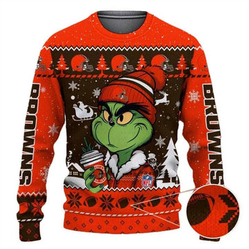 Cleveland Browns The Grinch Drink Coffee Ugly Christmas Sweater, NFL Christmas Sweater Moonbestprint