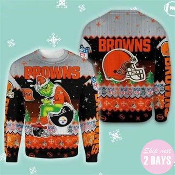 Cleveland Browns The Grinch NFL Ugly Christmas Sweater, NFL Christmas Sweater Moonbestprint