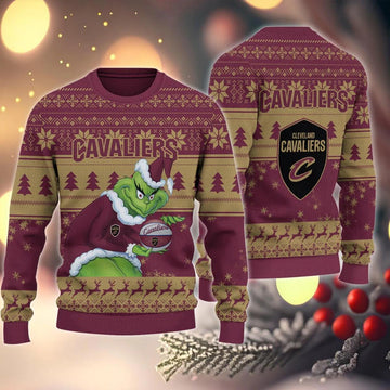 Cleveland Cavaliers Grinch Stolen Ugly Christmas Sweater, NBA Chritsmas Sweater Moonbestprint