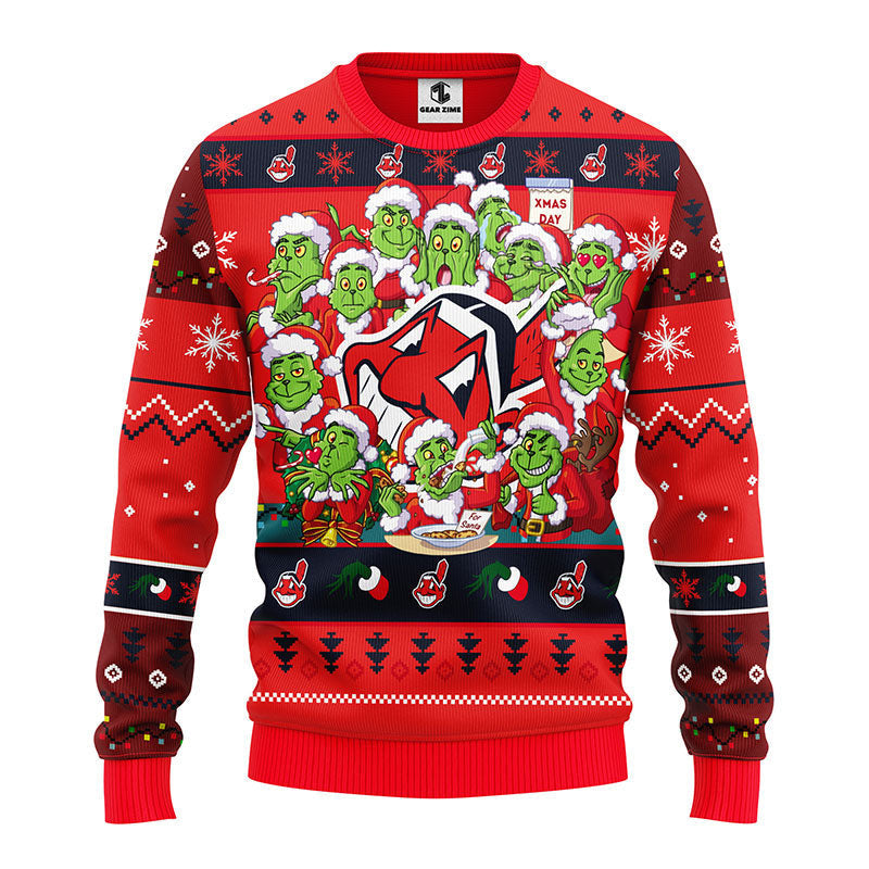 Cleveland Indians 12 Grinch Xmas Day Ugly Christmas Sweater, Grinch Xmas Sweater Moonbestprint