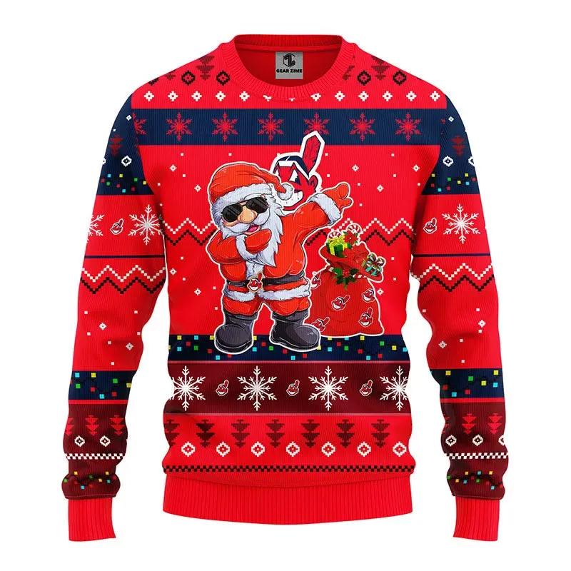 Cleveland Indians Dabbing Santa Claus Ugly Christmas Sweater, MLB Christmas Sweater Moonbestprint