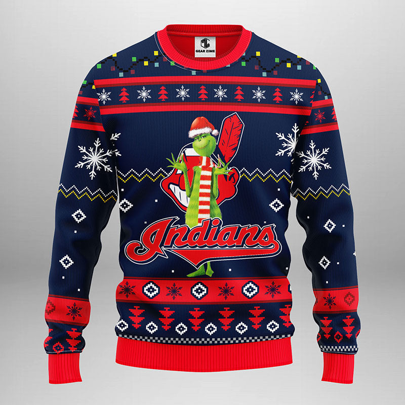 Cleveland Indians Funny Grinch Ugly Christmas Sweater, Grinch Xmas Sweater Moonbestprint