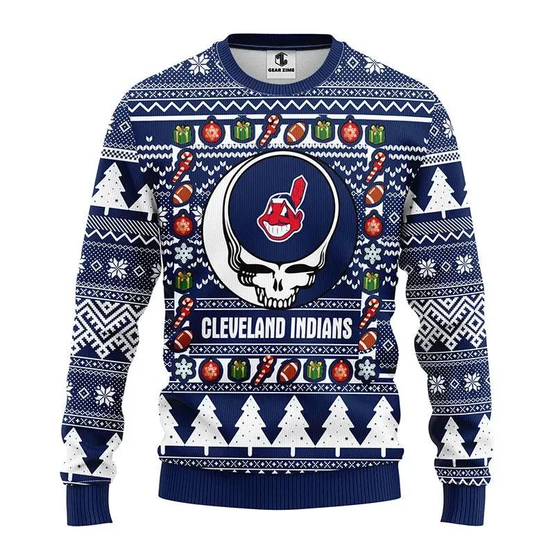 Cleveland Indians Grateful Dead Ugly Christmas Sweater, MLB Christmas Sweater Moonbestprint