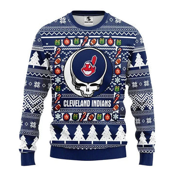 Cleveland Indians Grateful Dead Ugly Christmas Sweater, MLB Christmas Sweater Moonbestprint