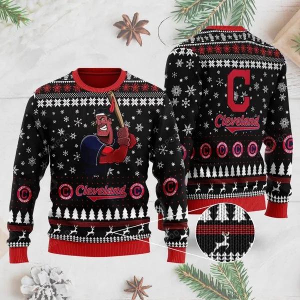 Cleveland Indians Mascot Christmas Ugly Sweater, MLB Christmas Sweater Moonbestprint