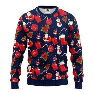 Cleveland Indians Santa Claus Snowman Ugly Christmas Sweater, MLB Christmas Sweater Moonbestprint