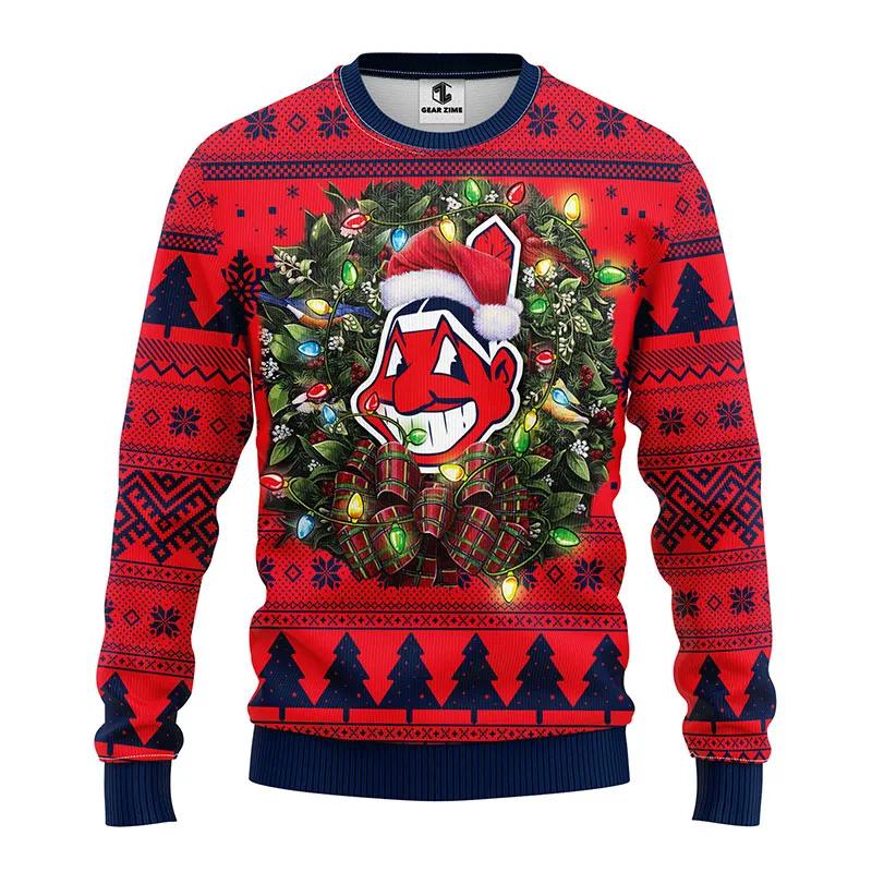 Cleveland Indians Santa Hat Funny Ugly Christmas Sweater, MLB Christmas Sweater Moonbestprint