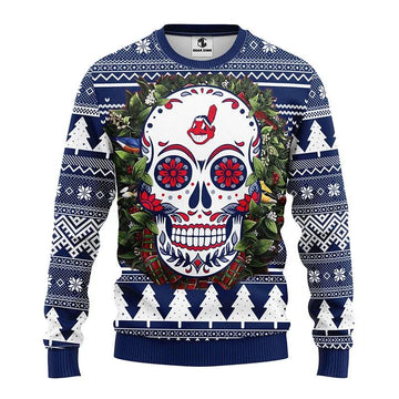 Cleveland Indians Skull Flower Ugly Christmas Sweater, MLB Christmas Sweater Moonbestprint