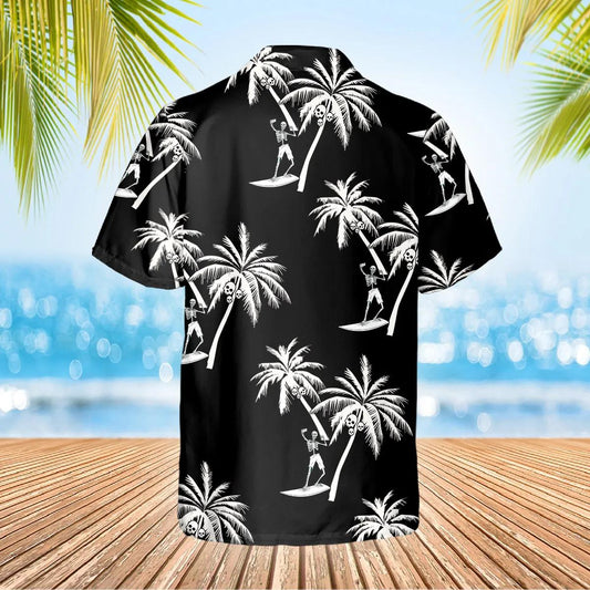 Coconut Tree Skull Black Hawaiian Shirt, Hawaiian Button Up Shirt, Tropical Shirts For Men Moonbestprint