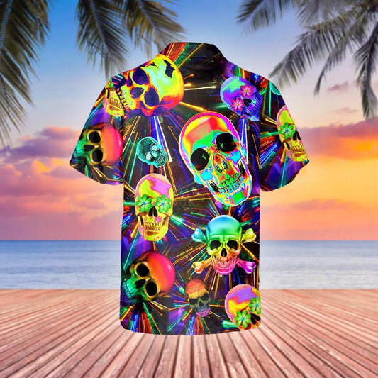Color Summer Vibes Skull Hawaiian Shirt, Hawaiian Button Up Shirt, Tropical Shirts For Men Moonbestprint