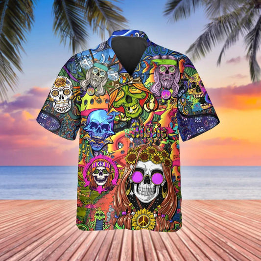 Color Water Happy Summer Skull Hawaiian Shirt, Hawaiian Button Up Shirt, Tropical Shirts For Men Moonbestprint