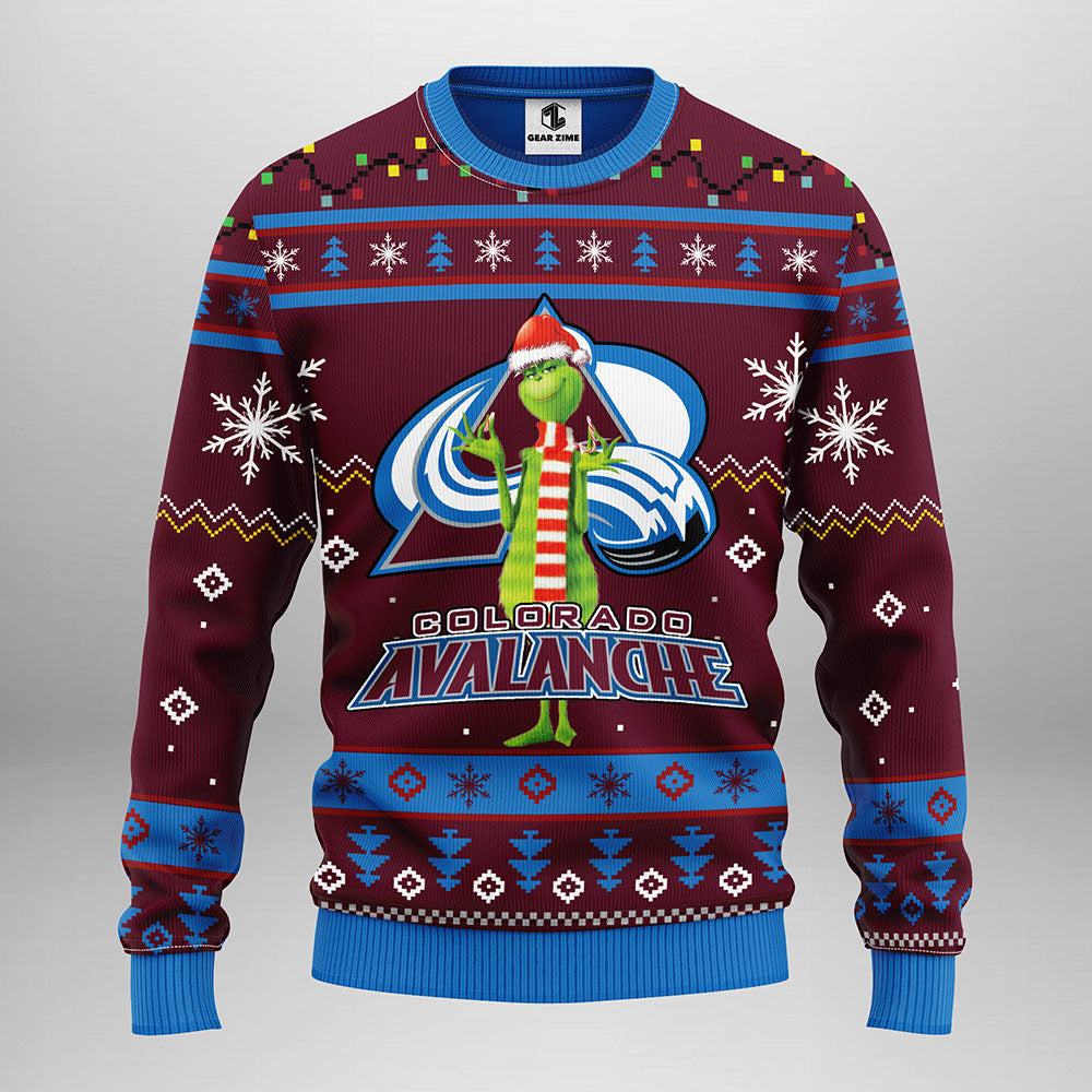 Colorado Avalanche Funny Grinch Ugly Christmas Sweater, Grinch Xmas Sweater Moonbestprint