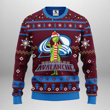 Colorado Avalanche Funny Grinch Ugly Christmas Sweater, Grinch Xmas Sweater Moonbestprint