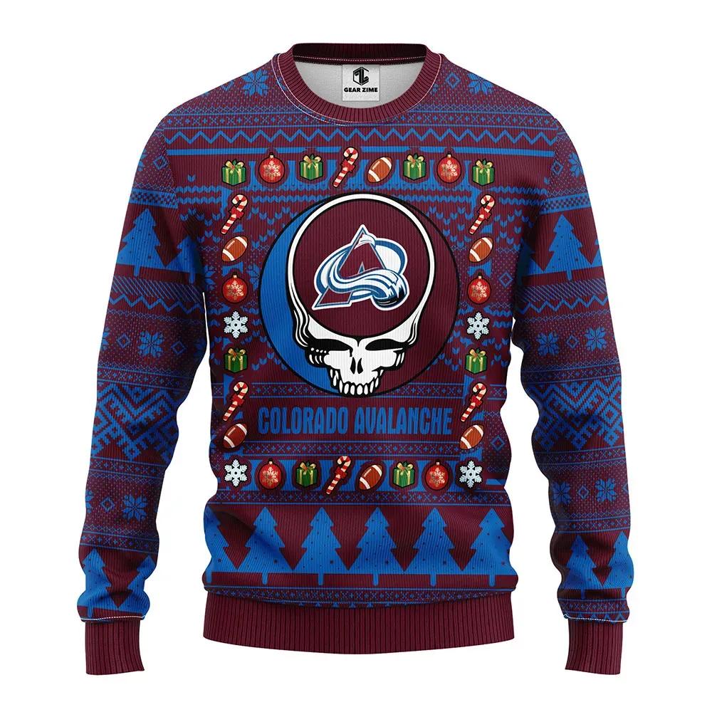 Colorado Avalanche Grateful Dead Ugly Christmas Sweater, NHL Christmas Sweater Moonbestprint