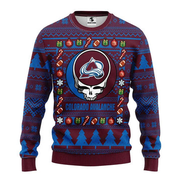 Colorado Avalanche Grateful Dead Ugly Christmas Sweater, NHL Christmas Sweater Moonbestprint