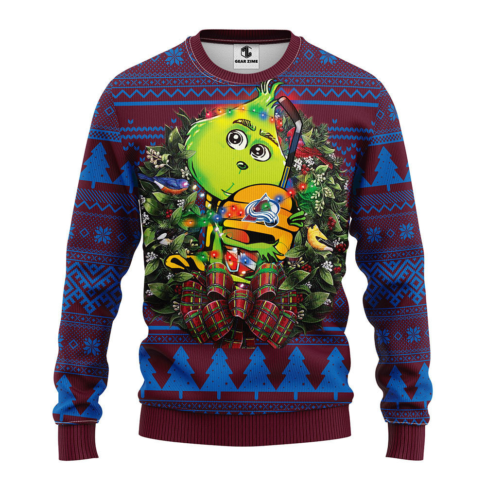 Colorado Avalanche Grinch Hug Ugly Christmas Sweater, Grinch Xmas Sweater Moonbestprint