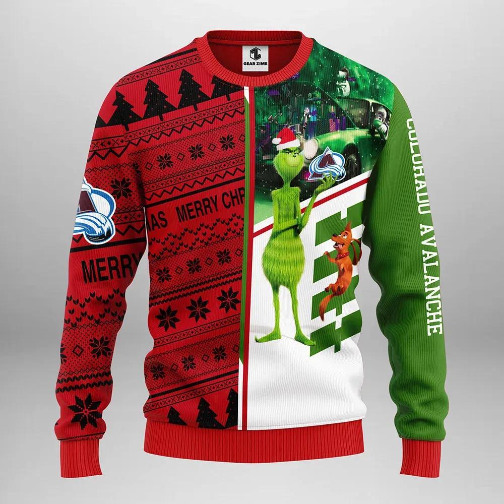 Colorado Avalanche Grinch & Scooby-doo Ugly Christmas Sweater, NHL Christmas Sweater Moonbestprint