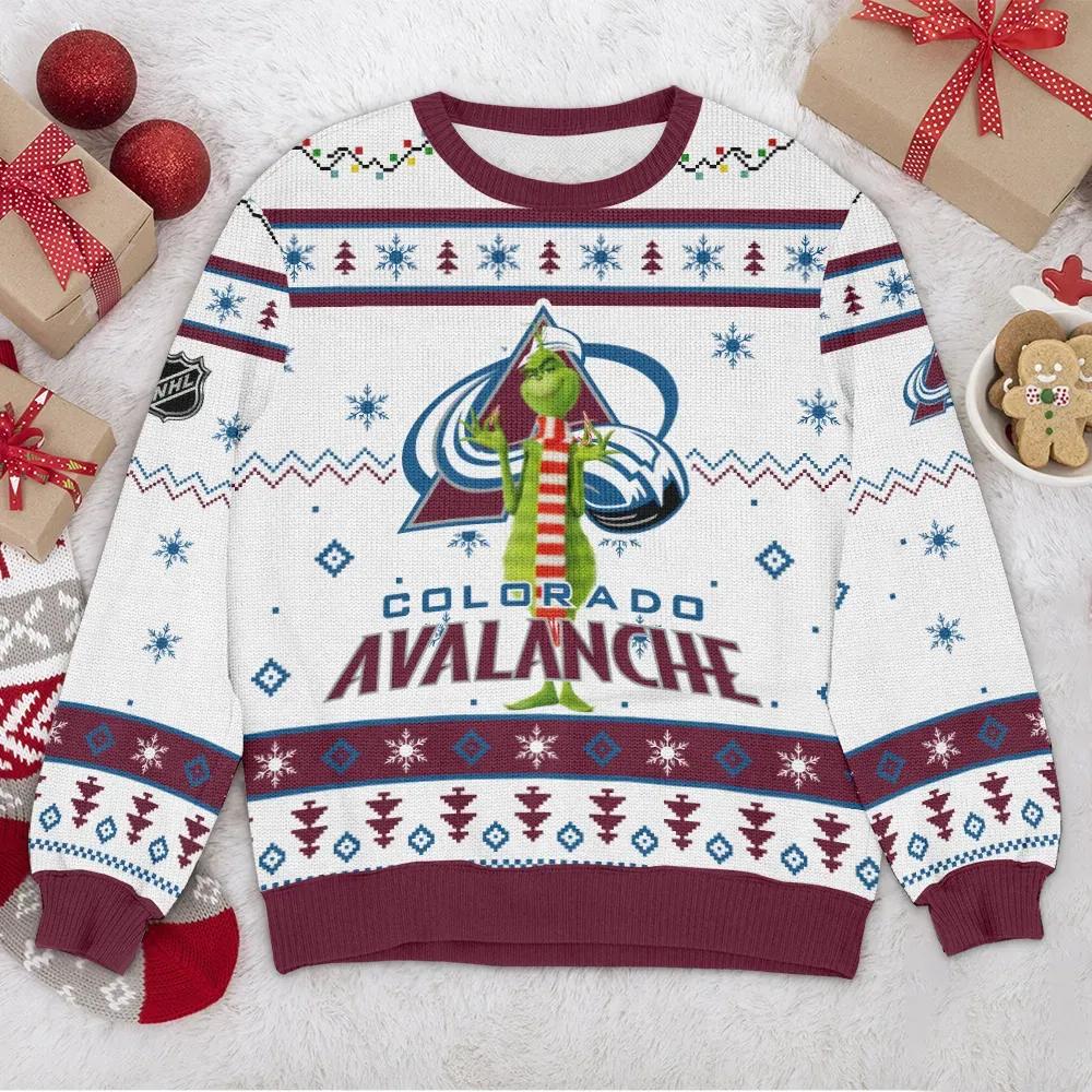 Colorado Avalanche Grinch Ugly Christmas Sweater, NHL Christmas Sweater Moonbestprint
