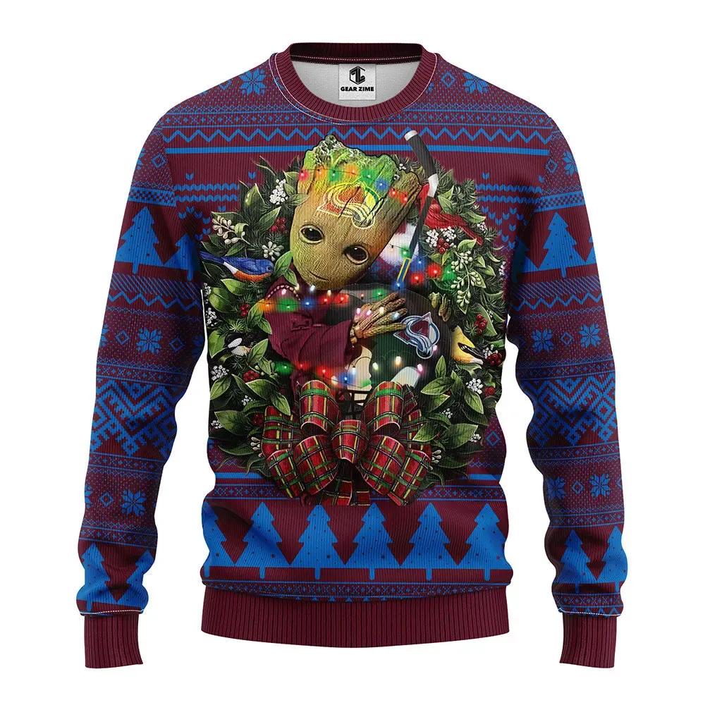 Colorado Avalanche Groot Hug Ugly Christmas Sweater, NHL Christmas Sweater Moonbestprint