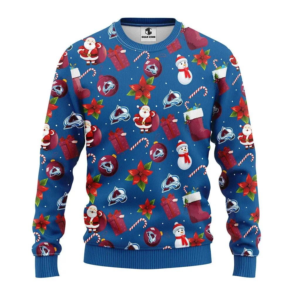 Colorado Avalanche Santa Claus Snowman Ugly Christmas Sweater, NHL Christmas Sweater Moonbestprint