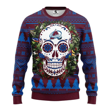 Colorado Avalanche Skull Flower Ugly Christmas Sweater, NHL Christmas Sweater Moonbestprint