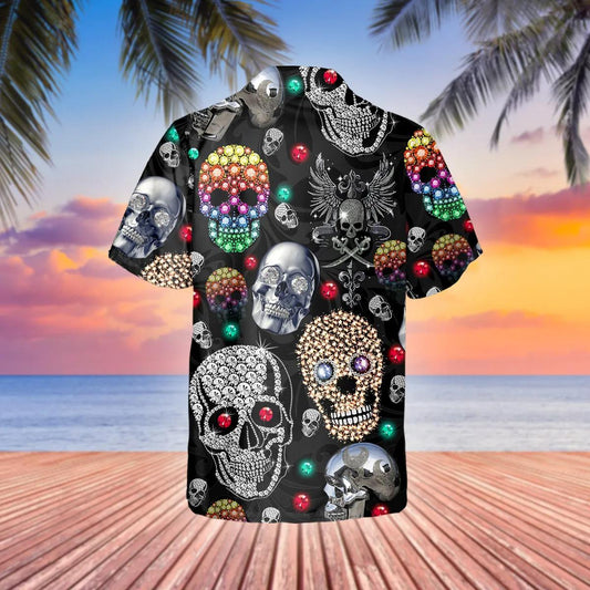 Colorful Diamond Skull Hawaiian Shirt, Hawaiian Button Up Shirt, Tropical Shirts For Men Moonbestprint