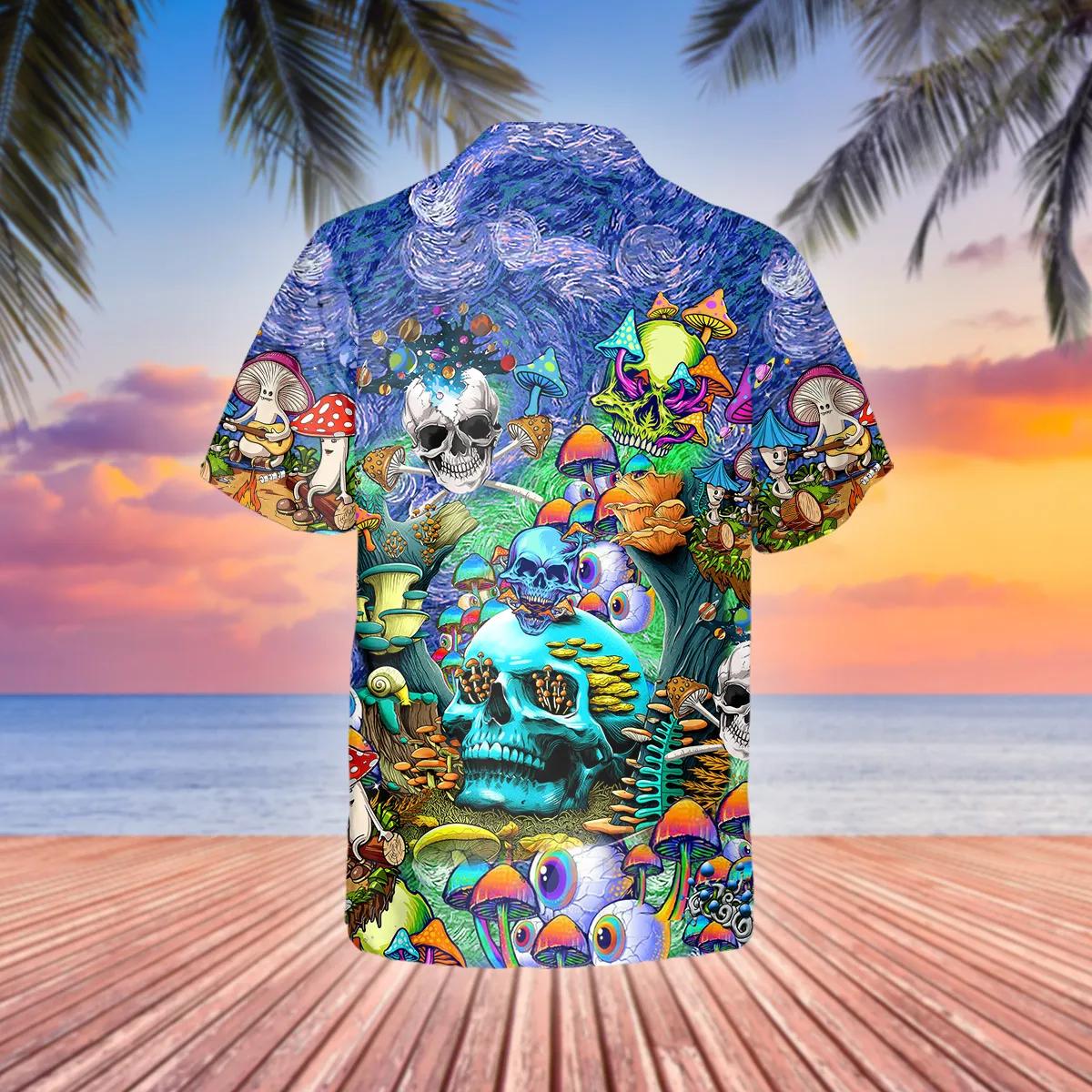 Colorful Psychedelic Trippy Skull Hawaiian Shirt, Hawaiian Button Up Shirt, Tropical Shirts For Men Moonbestprint