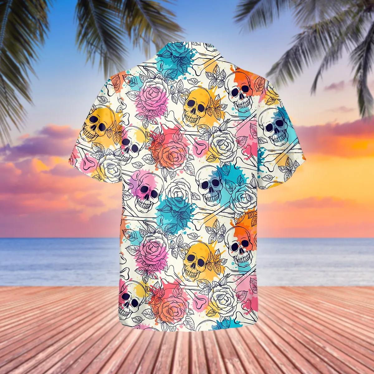 Colorful Roses Crossbones Skull Hawaiian Shirt, Hawaiian Button Up Shirt, Tropical Shirts For Men Moonbestprint