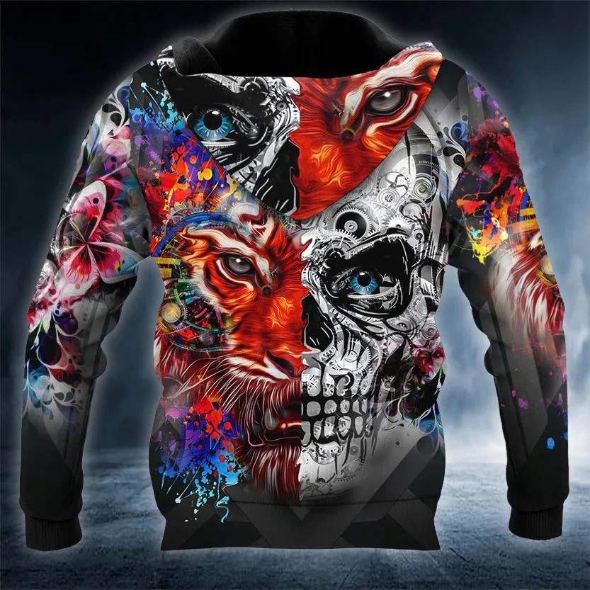 Colorful Tiger Skull 3D Hoodie Moonbestprint