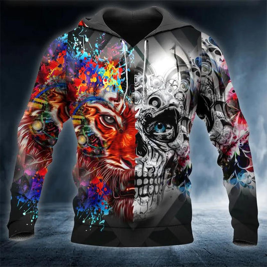 Colorful Tiger Skull 3D Hoodie Moonbestprint