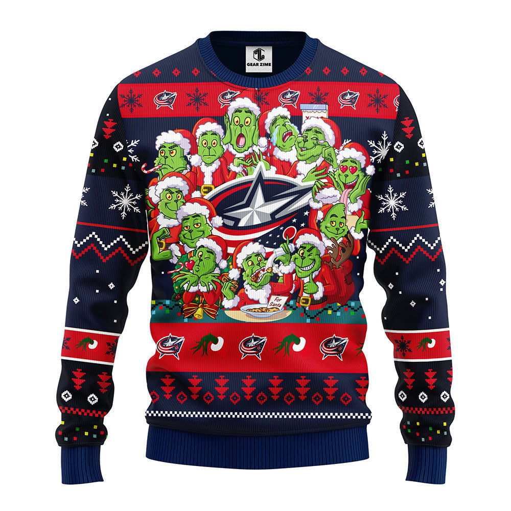 Columbus Blue Jackets 12 Grinch Xmas Day Ugly Christmas Sweater, Grinch Xmas Sweater Moonbestprint