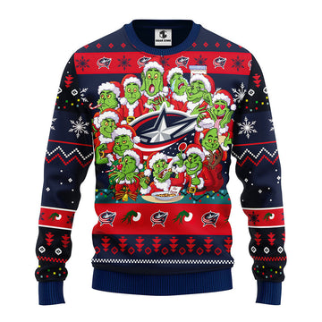 Columbus Blue Jackets 12 Grinch Xmas Day Ugly Christmas Sweater, Grinch Xmas Sweater Moonbestprint