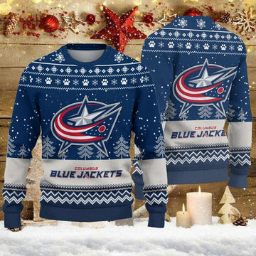 Columbus Blue Jackets Big Logo Ugly Christmas Sweater, NHL Christmas Sweater Moonbestprint