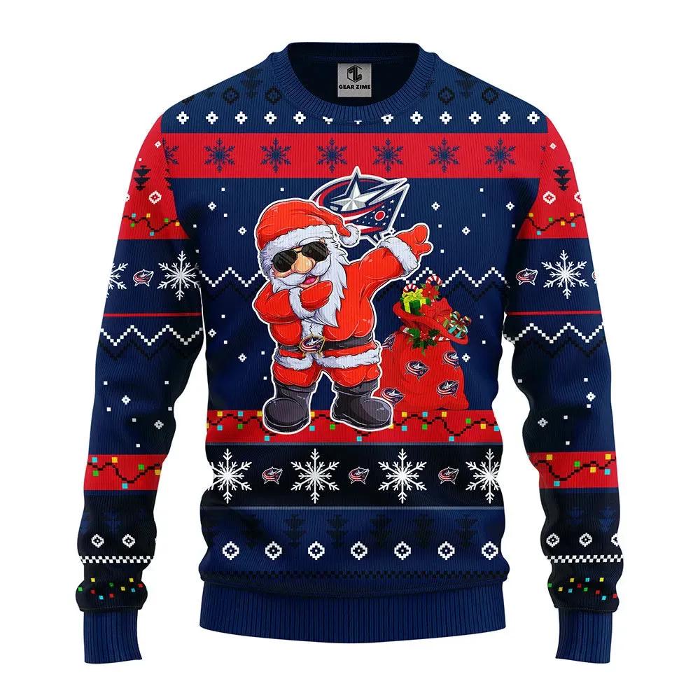 Columbus Blue Jackets Dabbing Santa Claus Ugly Christmas Sweater, NHL Christmas Sweater Moonbestprint