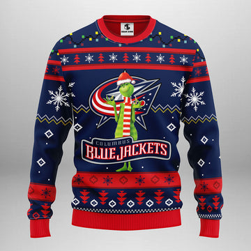 Columbus Blue Jackets Funny Grinch Ugly Christmas Sweater, Grinch Xmas Sweater Moonbestprint