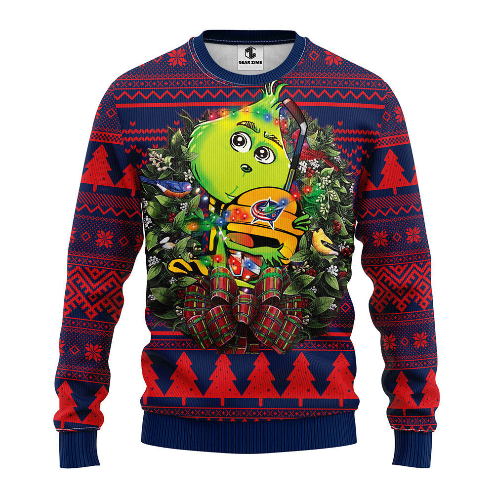 Columbus Blue Jackets Grinch Hug Ugly Christmas Sweater, Grinch Xmas Sweater Moonbestprint