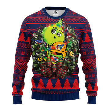 Columbus Blue Jackets Grinch Hug Ugly Christmas Sweater, Grinch Xmas Sweater Moonbestprint