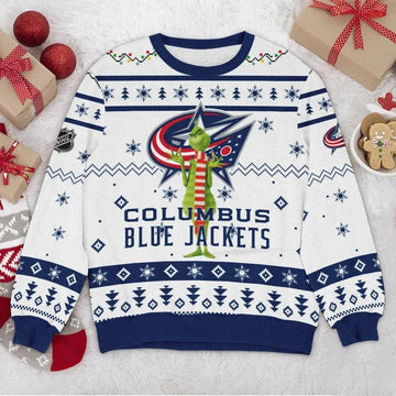 Columbus Blue Jackets Grinch NHL Ugly Christmas Sweater, NHL Christmas Sweater Moonbestprint