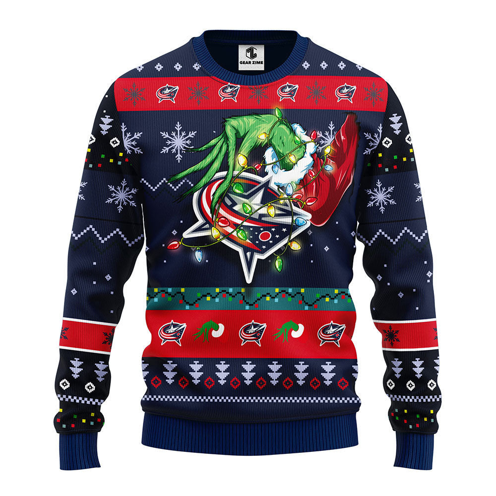 Columbus Blue Jackets Grinch Ugly Christmas Sweater, Grinch Xmas Sweater Moonbestprint