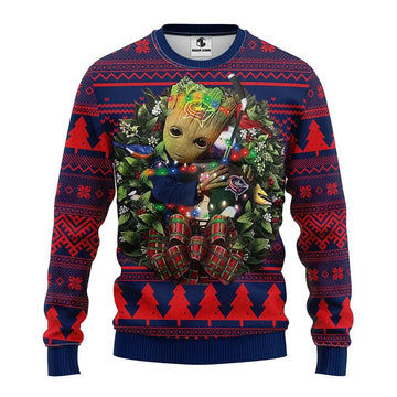 Columbus Blue Jackets Groot Hug Ugly Christmas Sweater, NHL Christmas Sweater Moonbestprint