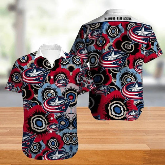 Columbus Blue Jackets Hawaiian Shirt Big Floral Button Up, NHL Hawaiian Shirt Moonbestprint