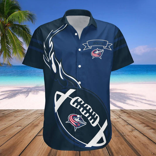 Columbus Blue Jackets Hawaiian Shirt Flame Ball - NHL, NHL Hawaiian Shirt Moonbestprint