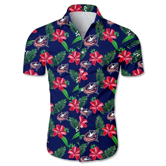 Columbus Blue Jackets Hawaiian Shirt Floral Button Up, NHL Hawaiian Shirt Moonbestprint
