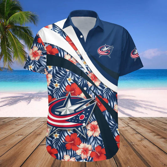 Columbus Blue Jackets Hawaiian Shirt Hibiscus Sport Style - NHL, NHL Hawaiian Shirt Moonbestprint