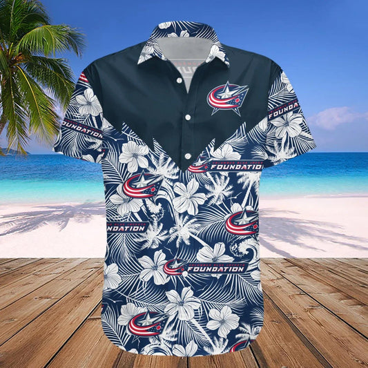 Columbus Blue Jackets Hawaiian Shirt Tropical Seamless- NHL, NHL Hawaiian Shirt Moonbestprint